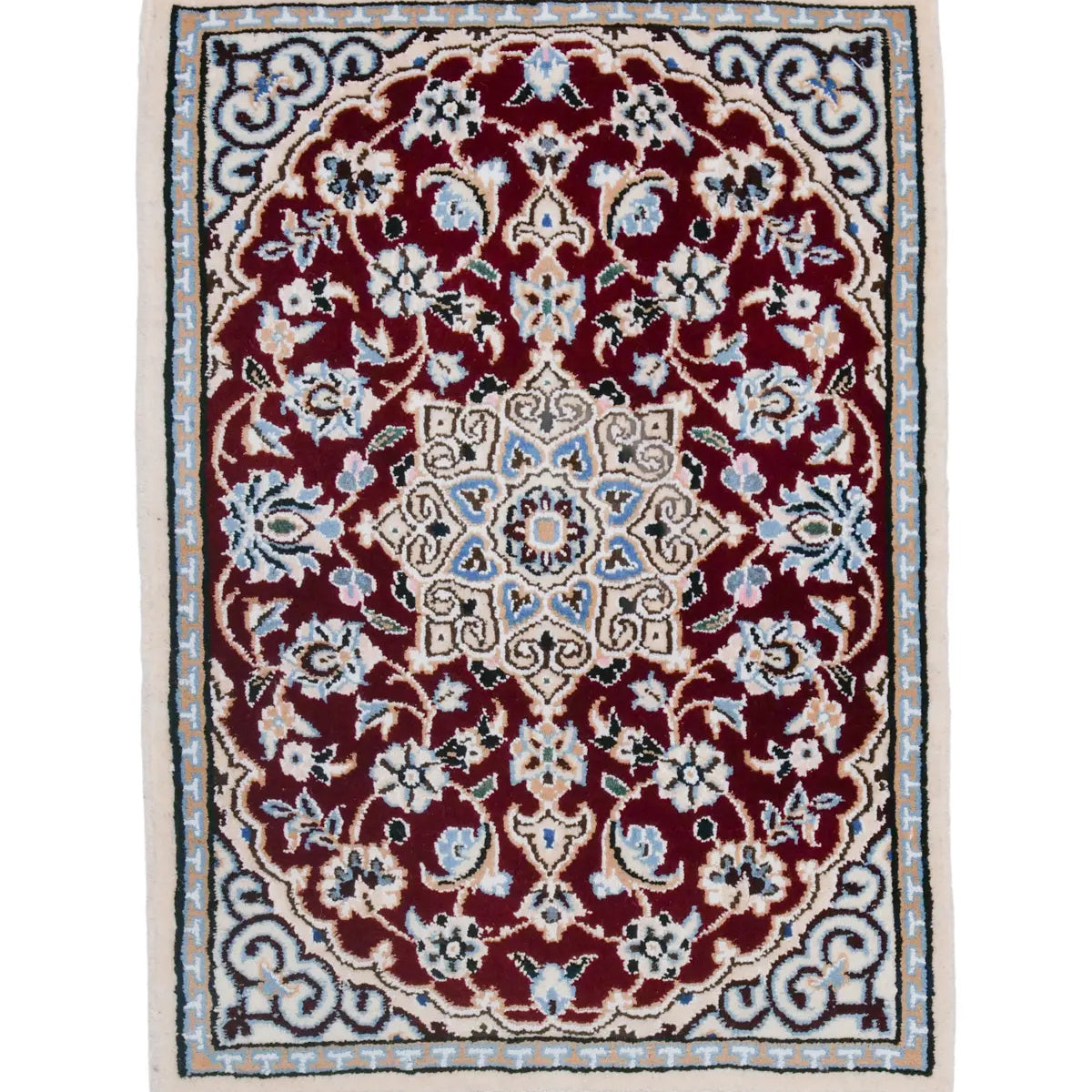 ペルシャ絨毯 ナイン産 40x60cm 赤 玄関マット 手織り