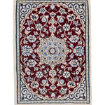 ペルシャ絨毯 ナイン産 40x60cm 赤 玄関マット 手織り