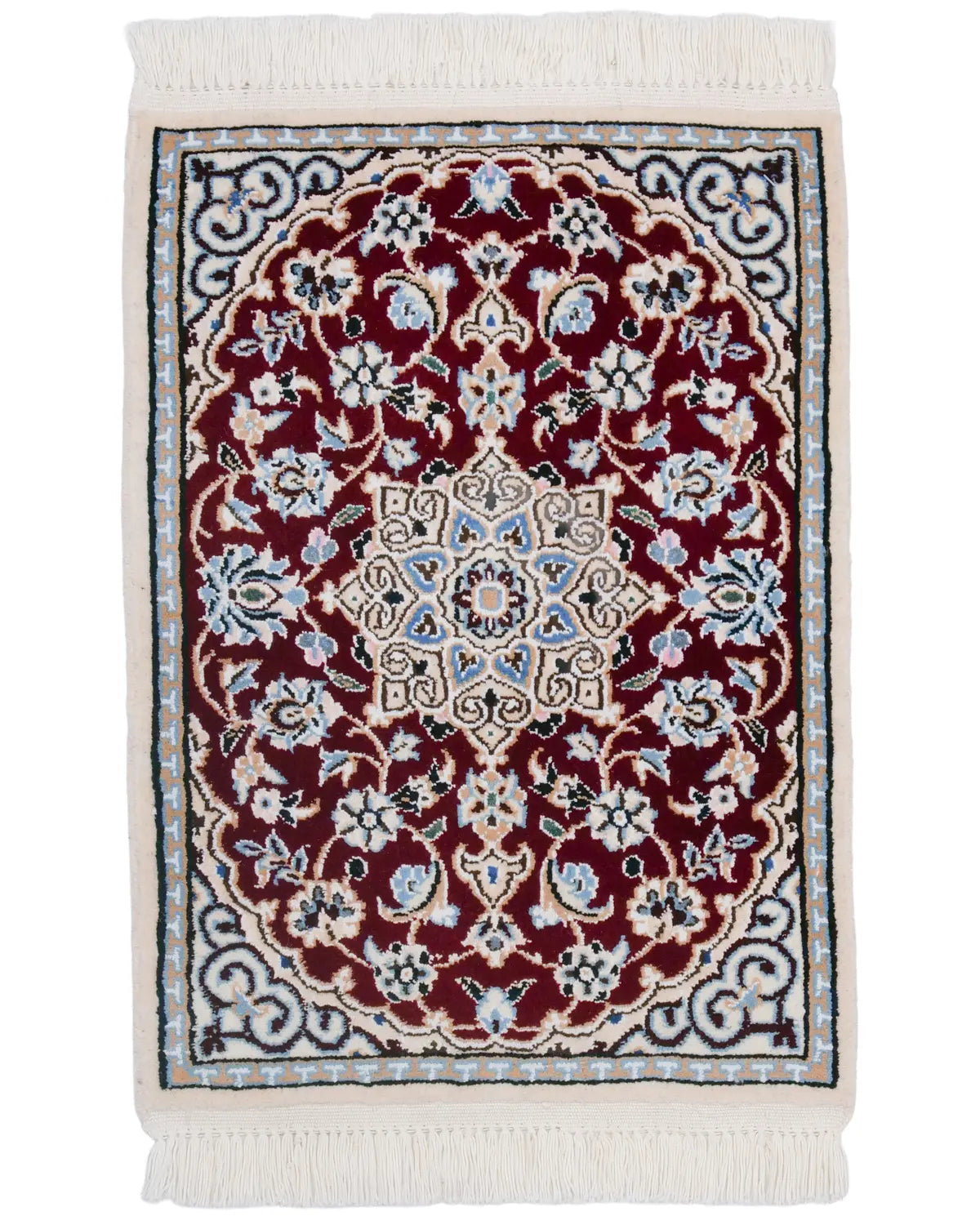 ペルシャ絨毯 ナイン産 40x60cm 赤 玄関マット 手織り