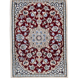 ペルシャ絨毯 ナイン産 40x60cm 赤 玄関マット 手織り