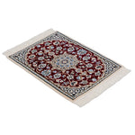 ペルシャ絨毯 ナイン産 40x60cm 赤 玄関マット 手織り