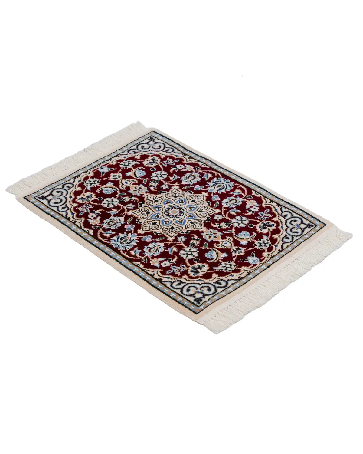 ペルシャ絨毯 ナイン産 40x60cm 赤 玄関マット 手織り