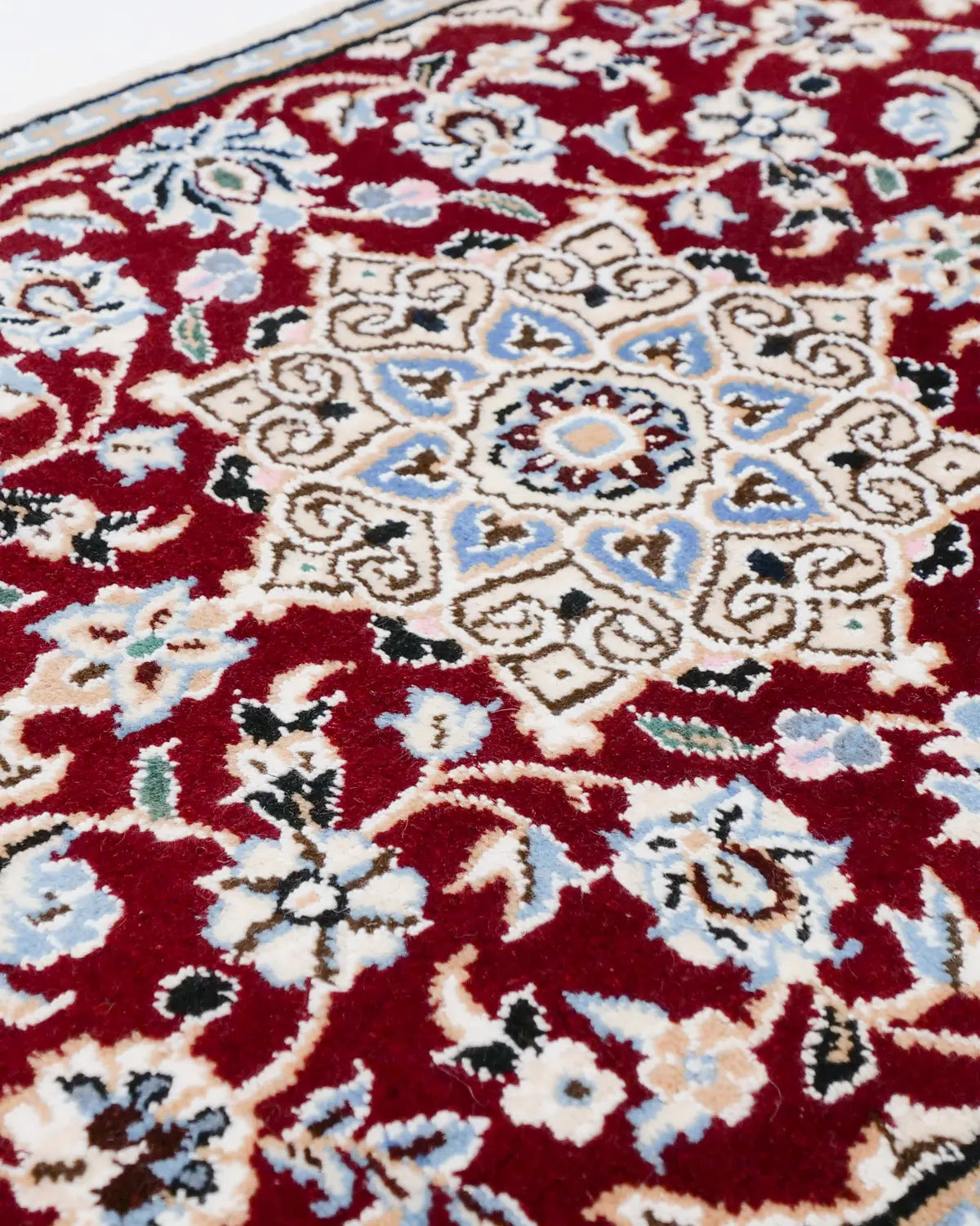 ペルシャ絨毯 ナイン産 40x60cm 赤 玄関マット 手織り