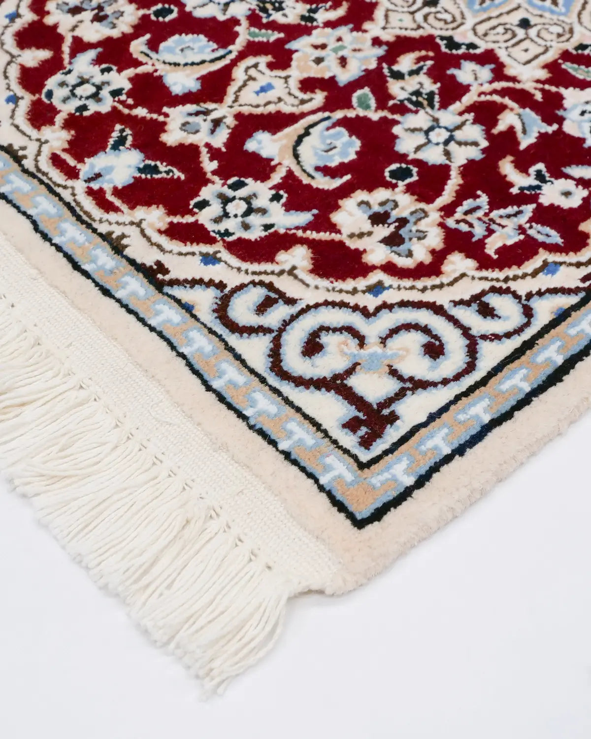 ペルシャ絨毯 ナイン産 40x60cm 赤 玄関マット 手織り