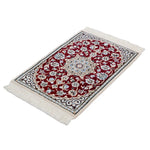 ペルシャ絨毯 ナイン産 40x60cm 赤 玄関マット 手織り