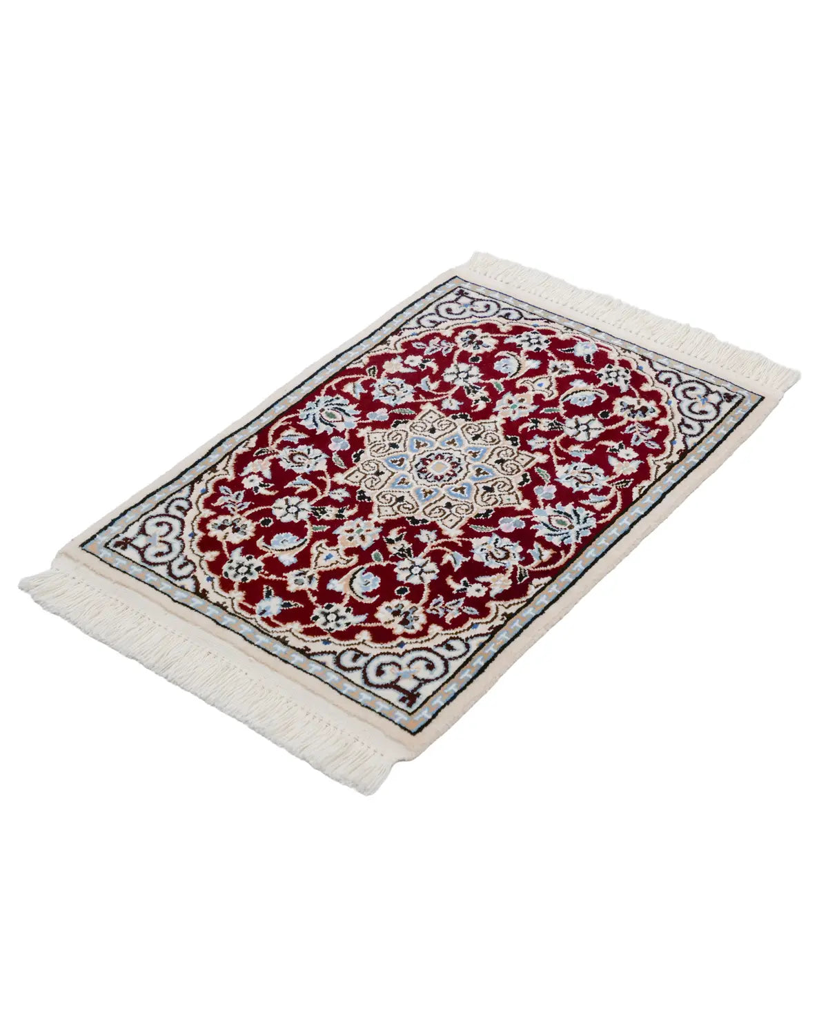 ペルシャ絨毯 ナイン産 40x60cm 赤 玄関マット 手織り