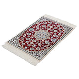 ペルシャ絨毯 ナイン産 40x60cm 赤 玄関マット 手織り