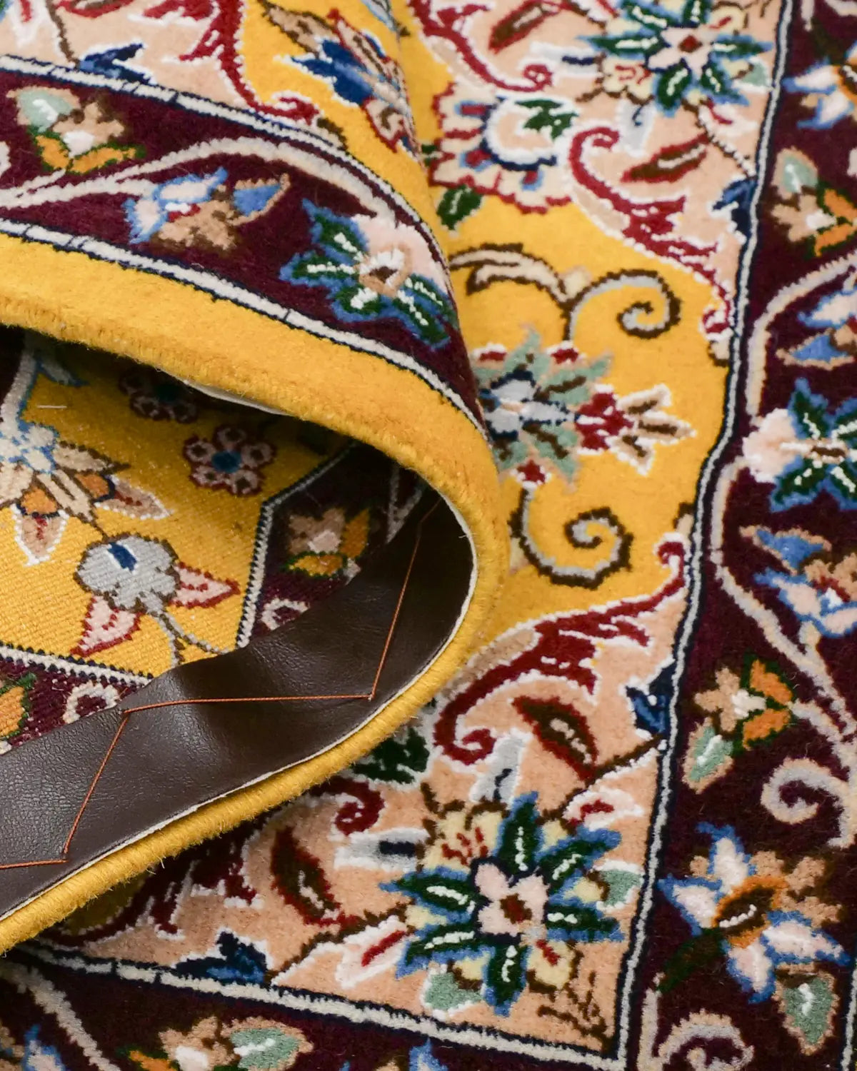 ペルシャ絨毯 ナイン 50x80cm ウール 山吹色 黄色 玄関マット 手織り