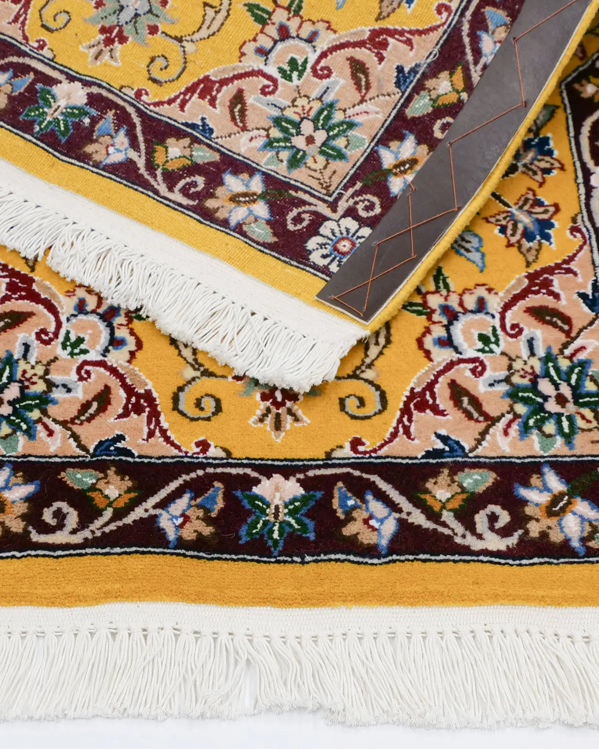 ペルシャ絨毯 ナイン 50x80cm ウール 山吹色 黄色 玄関マット 手織り