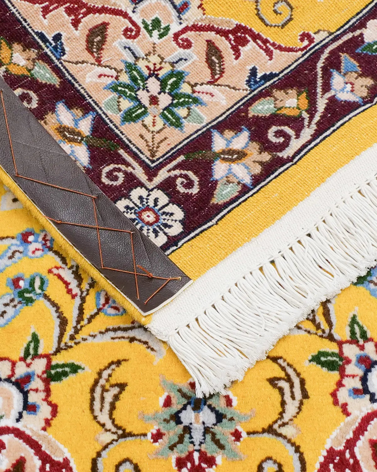 ペルシャ絨毯 ナイン 50x80cm ウール 山吹色 黄色 玄関マット 手織り