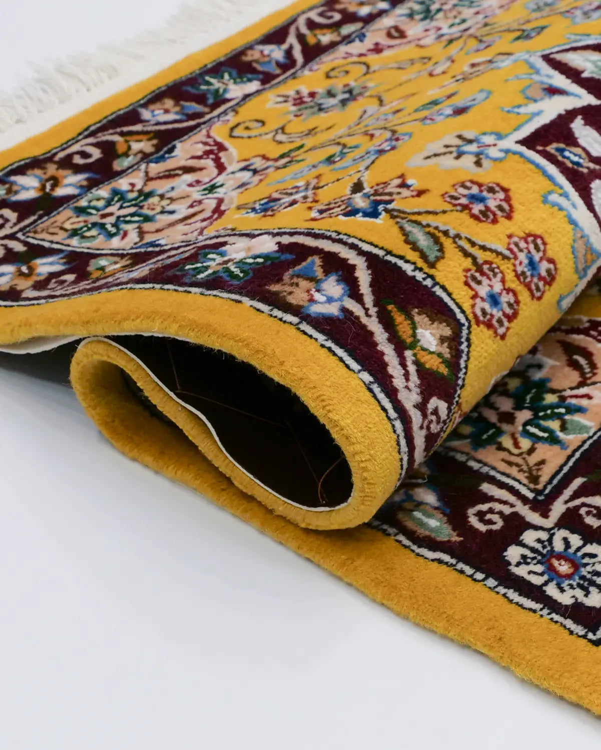 ペルシャ絨毯 ナイン 50x80cm ウール 山吹色 黄色 玄関マット 手織り