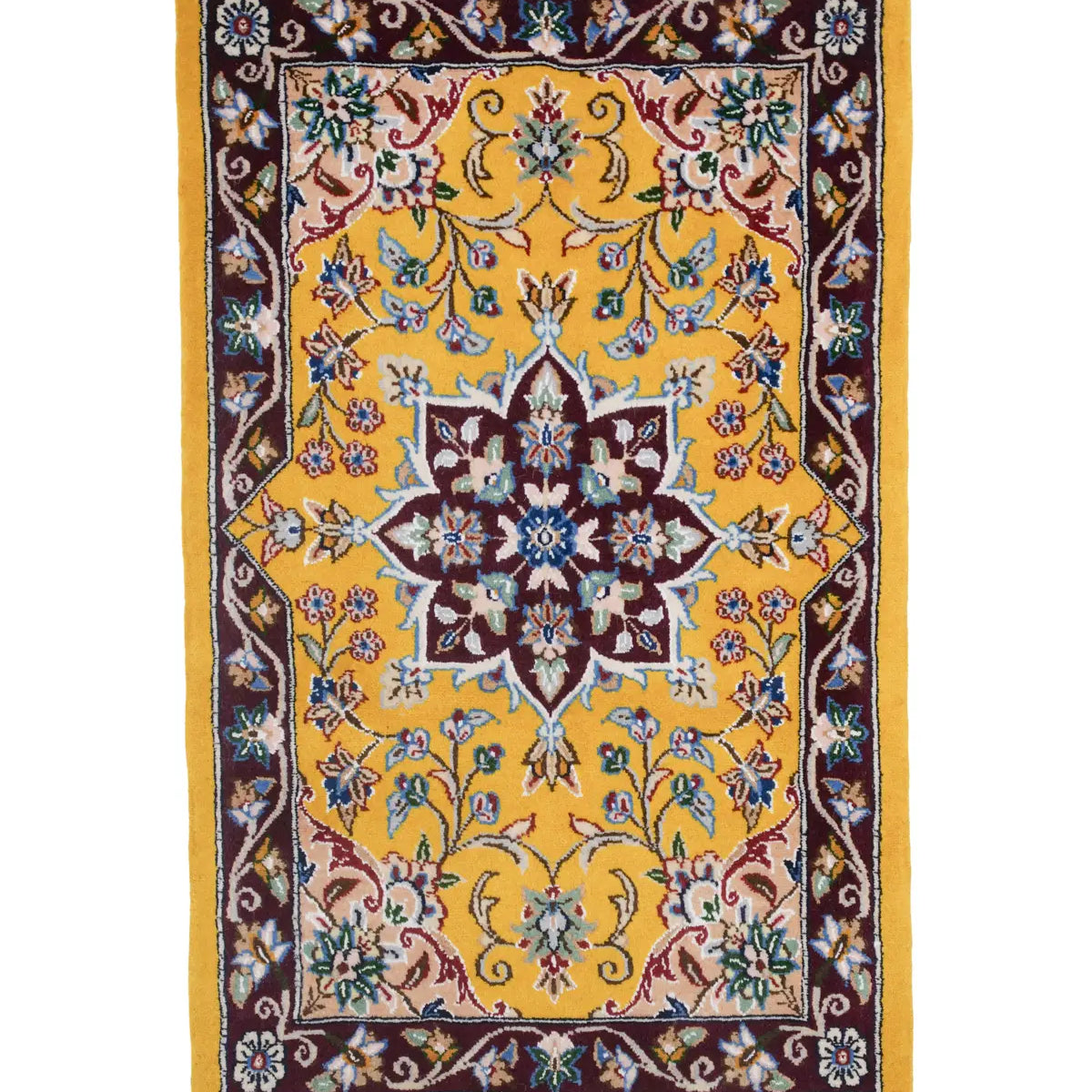 ペルシャ絨毯 ナイン 50x80cm ウール 山吹色 黄色 玄関マット 手織り