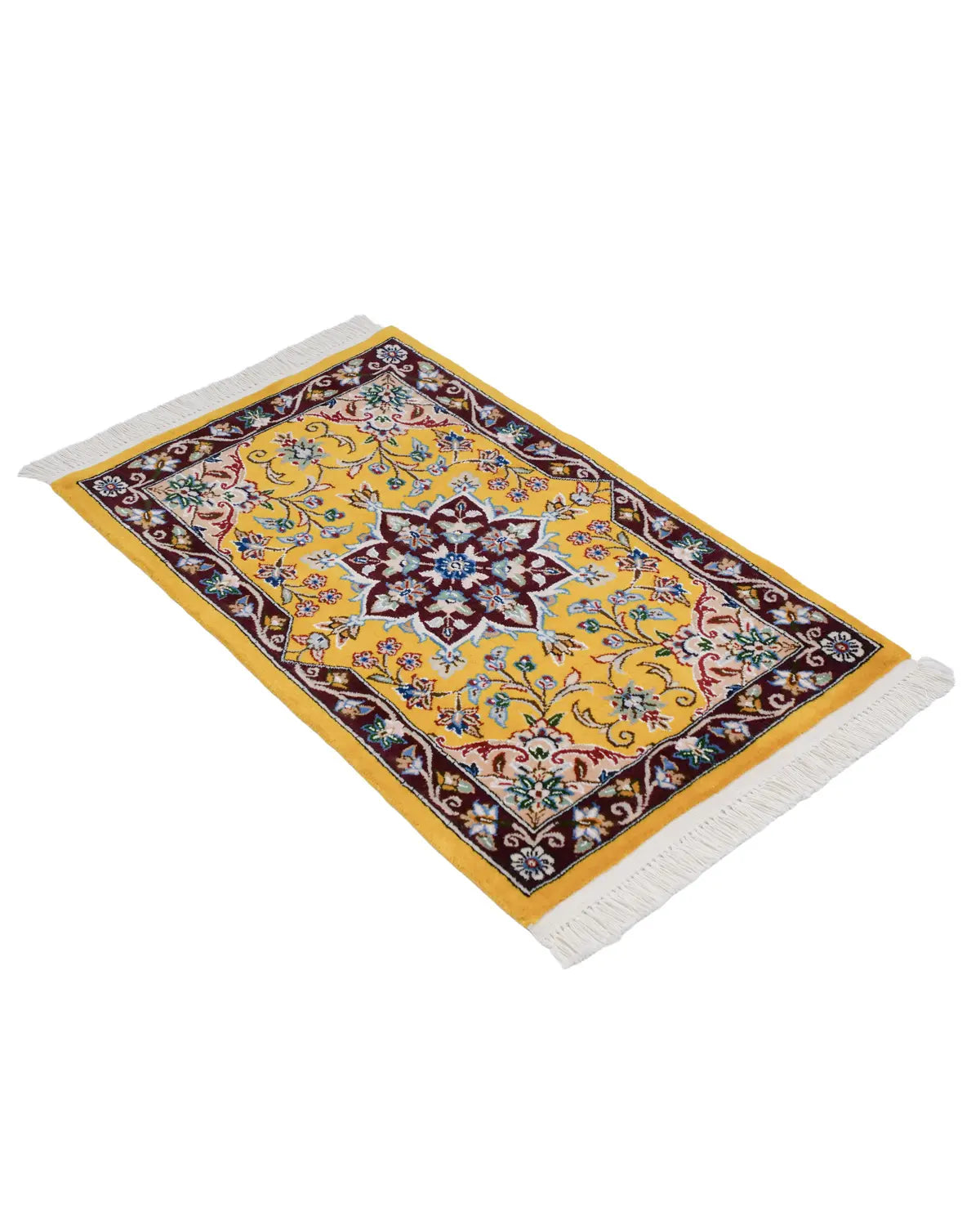 ペルシャ絨毯 ナイン 50x80cm ウール 山吹色 黄色 玄関マット 手織り