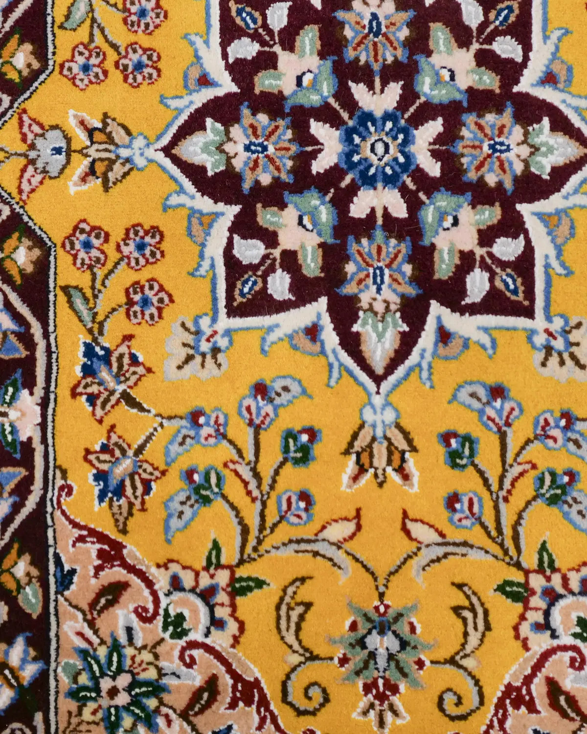 ペルシャ絨毯 ナイン 50x80cm ウール 山吹色 黄色 玄関マット 手織り