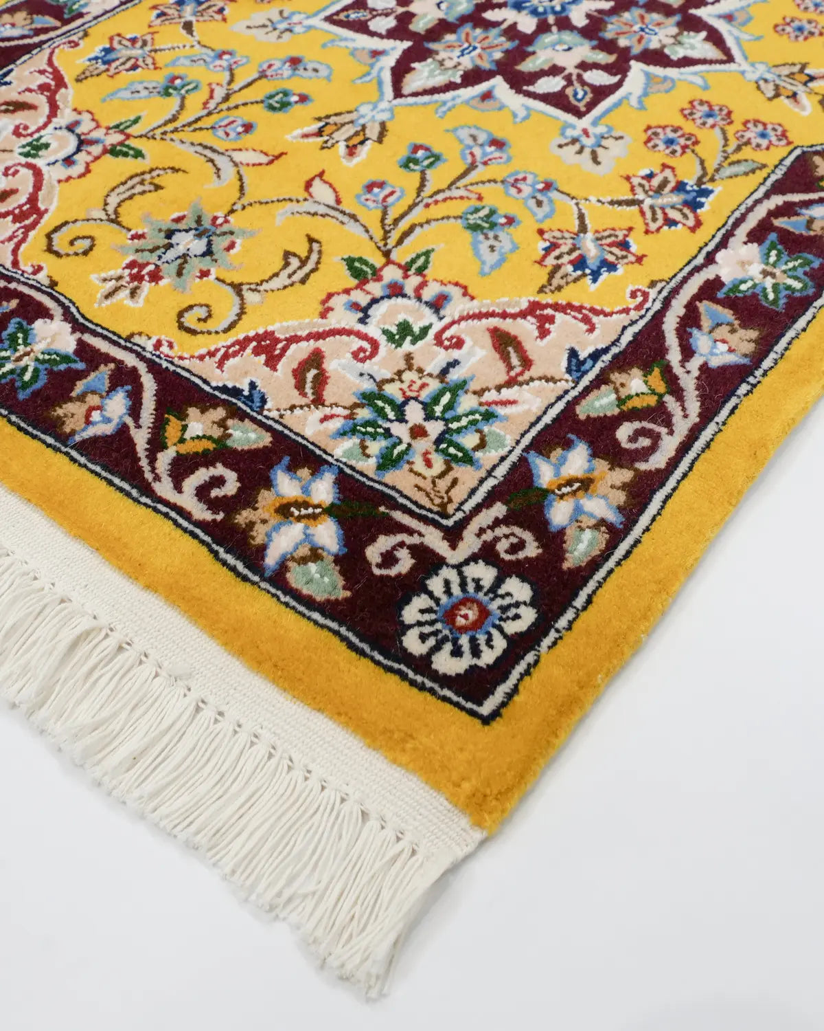 ペルシャ絨毯 ナイン 50x80cm ウール 山吹色 黄色 玄関マット 手織り