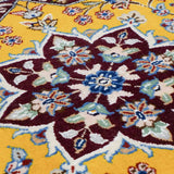 ペルシャ絨毯 ナイン 50x80cm ウール 山吹色 黄色 玄関マット 手織り