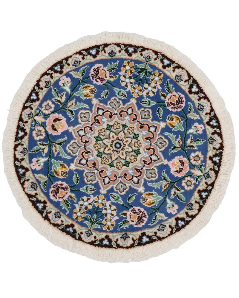 ペルシャ絨毯 ナイン産 ウール 55×55cm 青 座布団 手織り｜SATHI RUGS