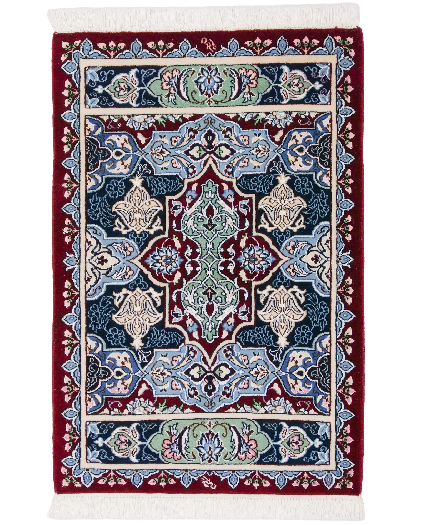 ペルシャ絨毯 ナイン産 60x90cm 玄関マット 赤 レッド 手織りラグ