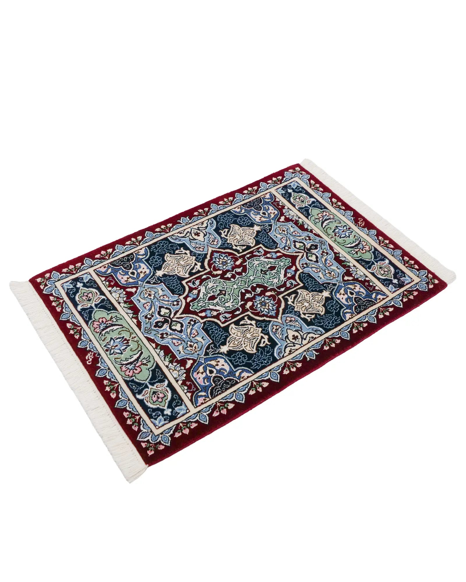 ペルシャ絨毯 ナイン産 60x90cm 玄関マット 赤 レッド 手織りラグ