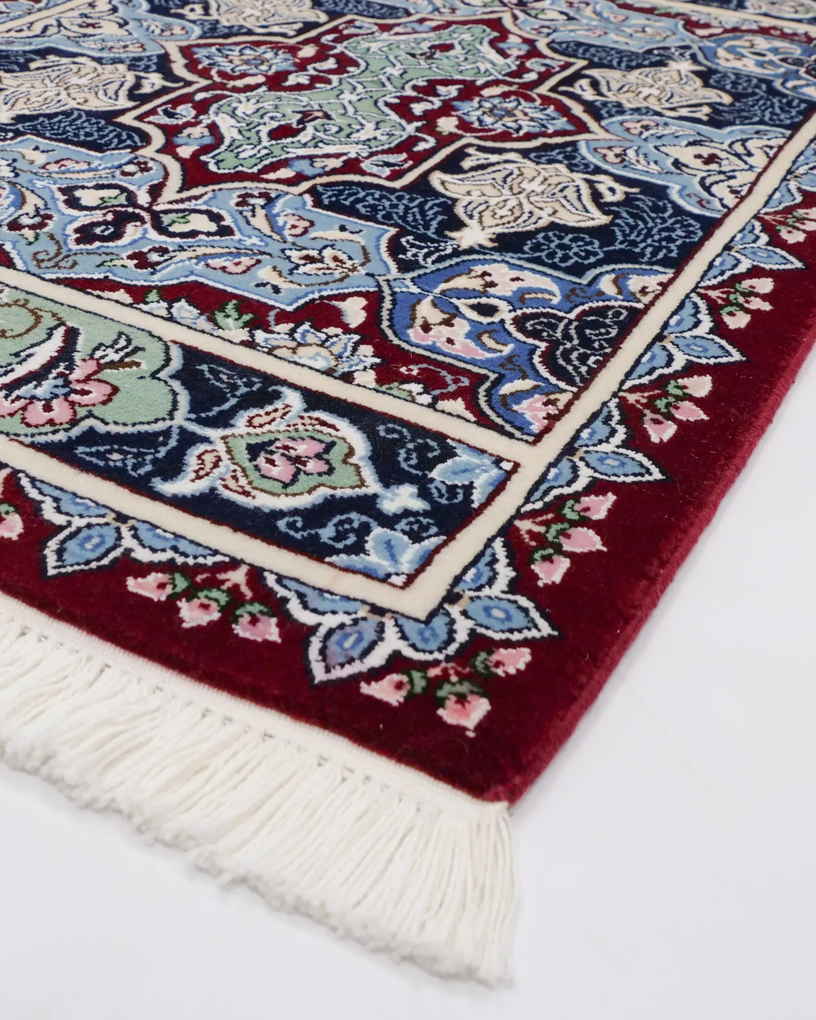 ペルシャ絨毯 ナイン産 60x90cm 玄関マット 赤 レッド 手織りラグ