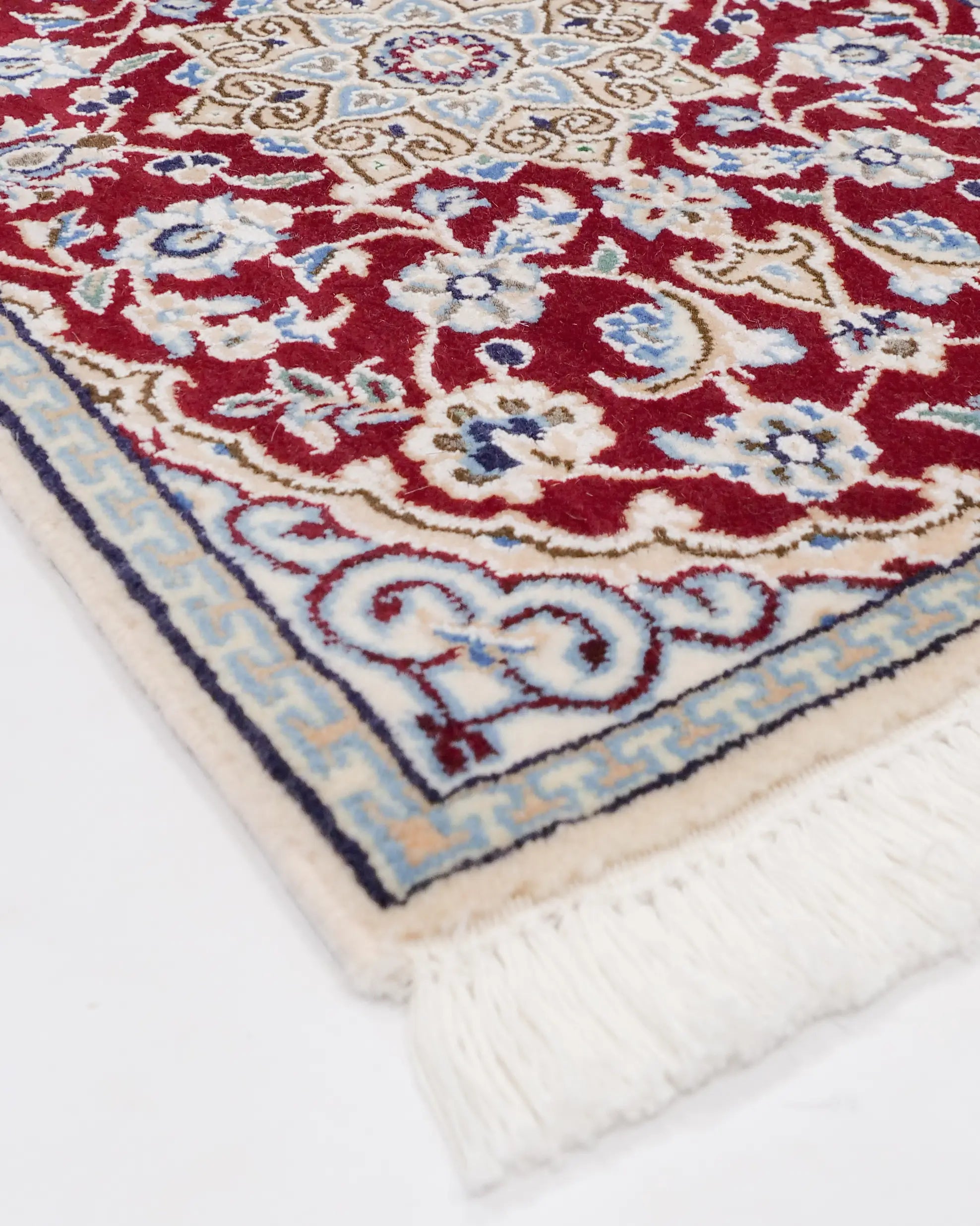 ペルシャ絨毯 ナイン産 40x60cm 玄関マット ミニ 赤色 レッド 手織り ラグ