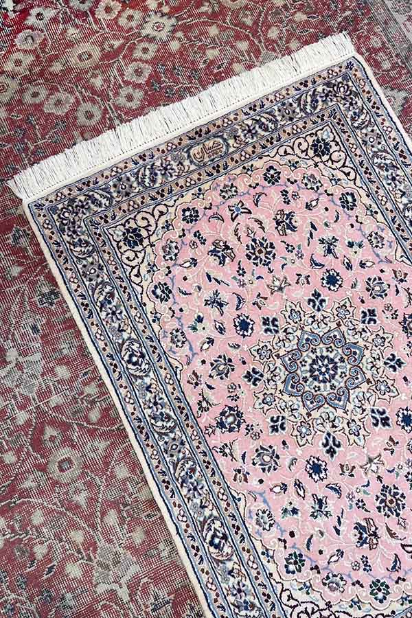 ペルシャ絨毯(82x119cm)玄関マット ウール&シルク ピンク【絨毯専門店】