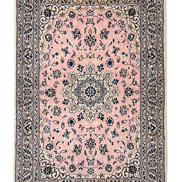ペルシャ絨毯(82x119cm)玄関マット ウール&シルク ピンク【絨毯 