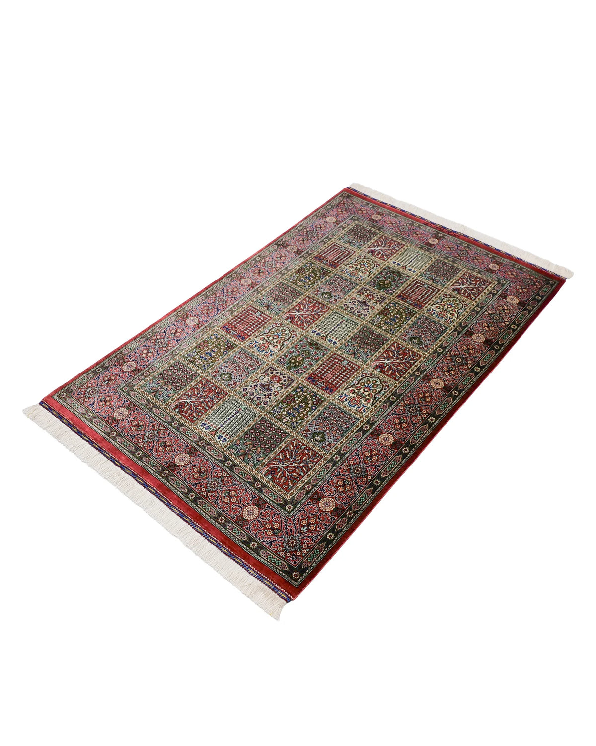 ペルシャ絨毯 クム産 ラジェバード工房 シルク 80×120cm 赤 玄関マット
