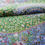 ペルシャ絨毯 クム産 シラジ工房 シルク手織りラグ（楕円形 80×119cm）ブルー×グリーン 花瓶と花模様入り 玄関マットにも最適
