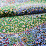 ペルシャ絨毯 クム産 シラジ工房 シルク手織りラグ（楕円形 80×119cm）ブルー×グリーン 花瓶と花模様入り 玄関マットにも最適