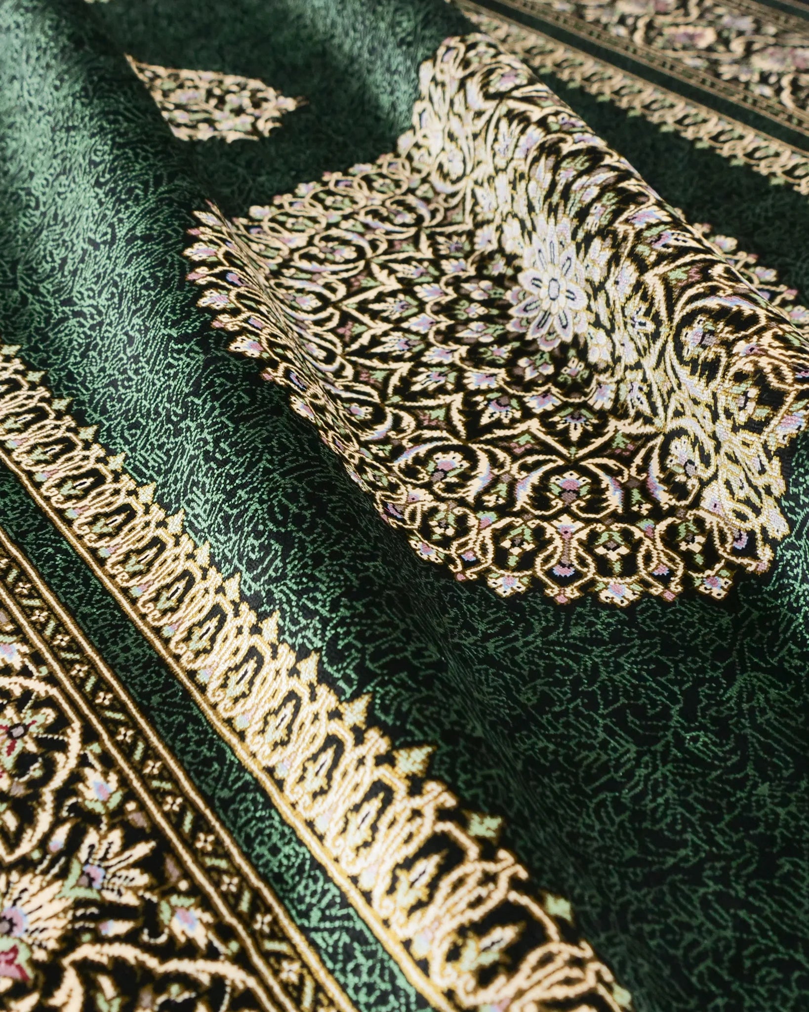 ペルシャ絨毯 マスミ工房 クム産 シルク 80x122cm 緑 グリーン 玄関マット 手織り ラグ