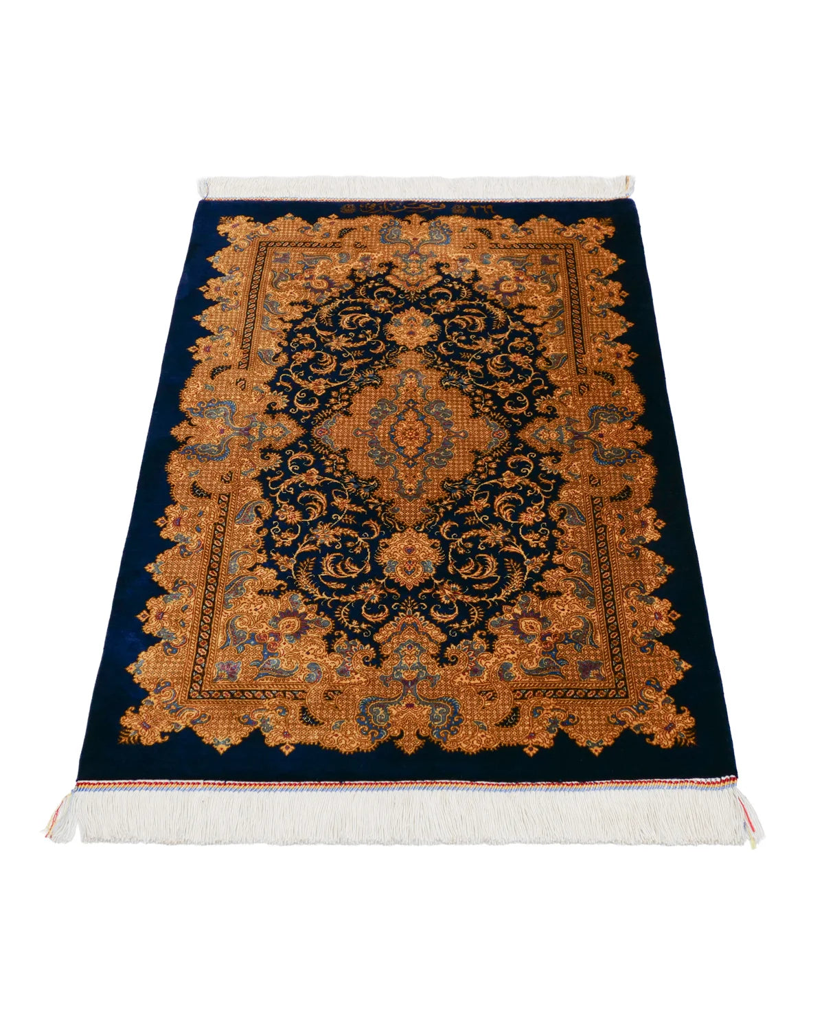 ペルシャ絨毯 クム産 エラミ工房 シルク 60×90cm 青 玄関マット 手織り ペルシャ絨毯 クム産 エラミ工房 シルク 60×90cm 青 玄関マット 手織り