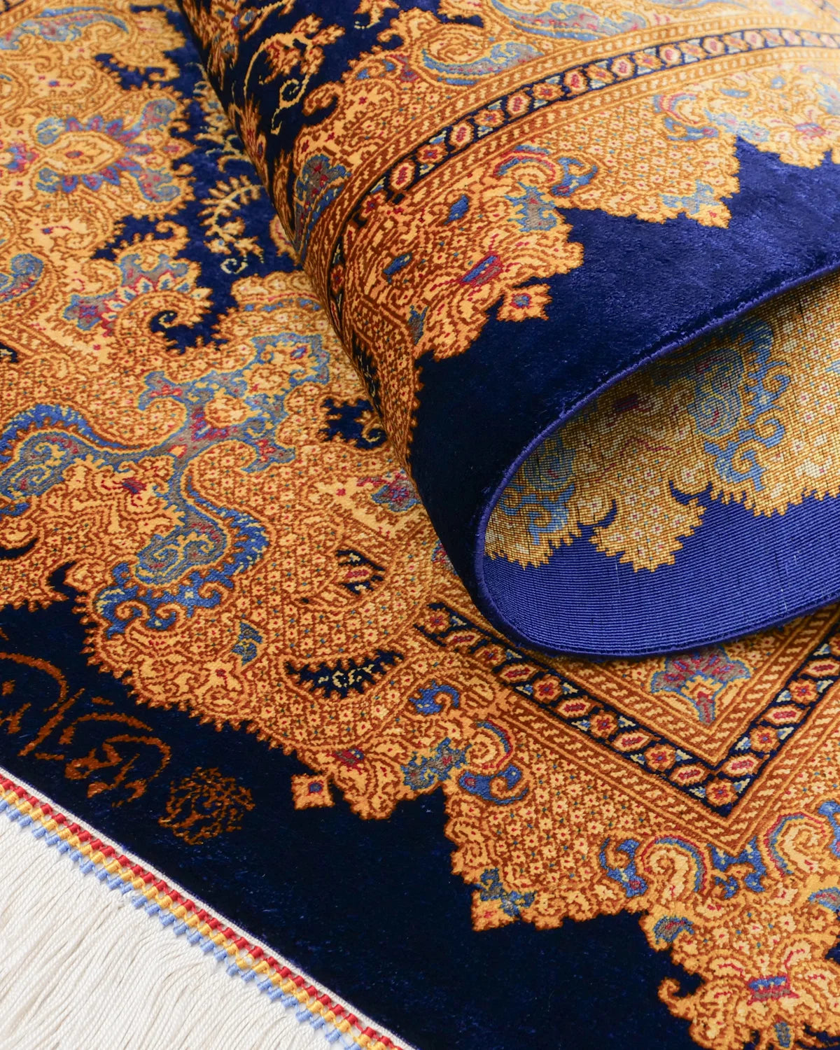 ペルシャ絨毯 クム産 エラミ工房 シルク 60×90cm 青 玄関マット 手織り ペルシャ絨毯 クム産 エラミ工房 シルク 60×90cm 青 玄関マット 手織り
