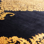 ペルシャ絨毯 サイディ工房  150x212cm クム産 シルク 黒&金 手織り ラグ