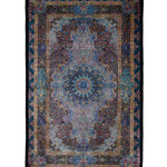 ペルシャ絨毯 クム産 130×204cm 青 シルク 手織りラグ バザルガン工房