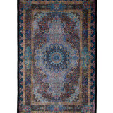 ペルシャ絨毯 クム産 130×204cm 青 シルク 手織りラグ バザルガン工房