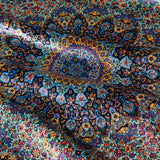 130×204cmのシルク製ペルシャ絨毯。青を主色としたクム産手織りラグ