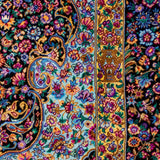 クム産バザルガン工房のペルシャ絨毯。シルク素材で130×204cmの手織りラグ。