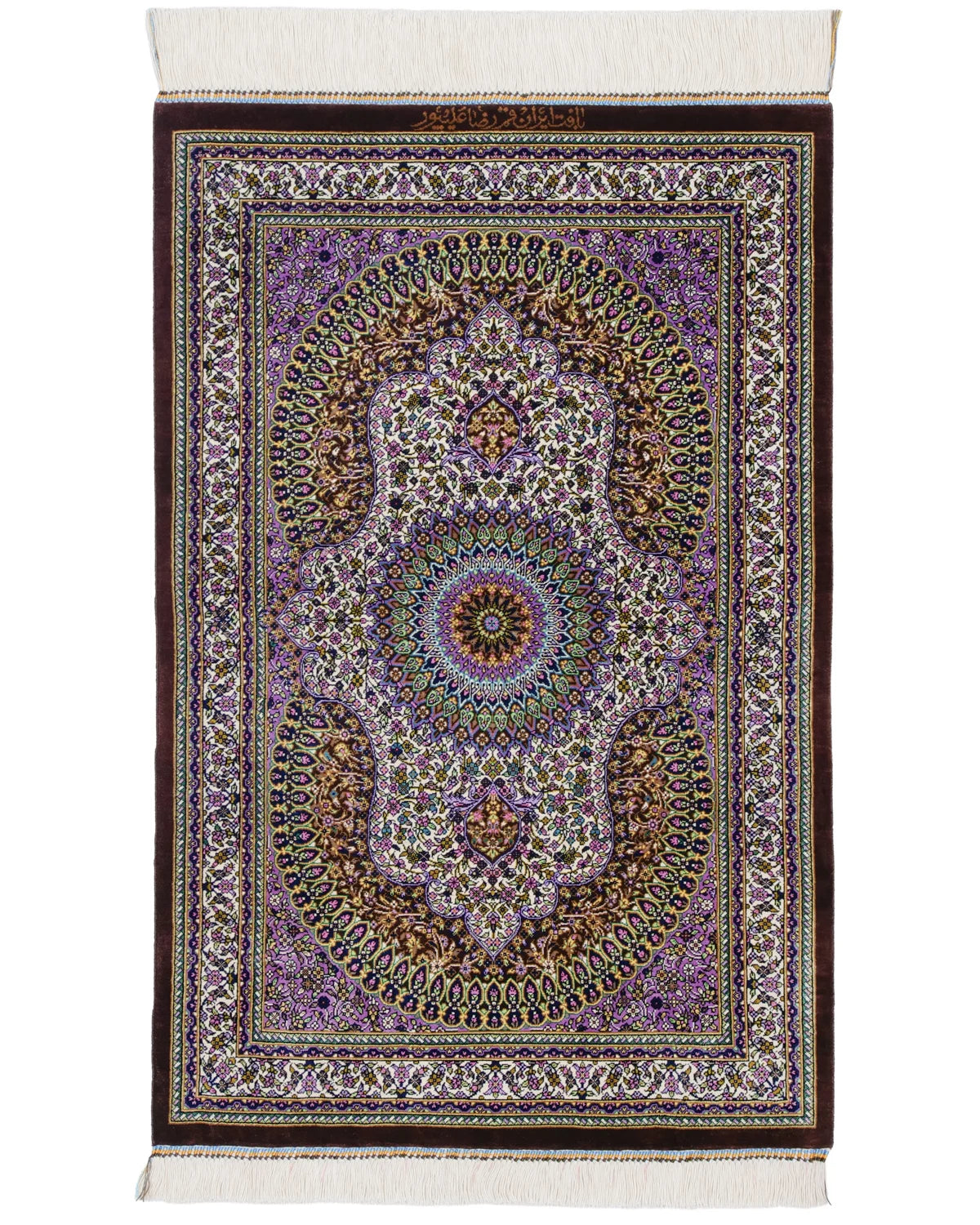 クム産シルクのペルシャ絨毯 アリプール工房 約60×90cm ゴンバッディ文様