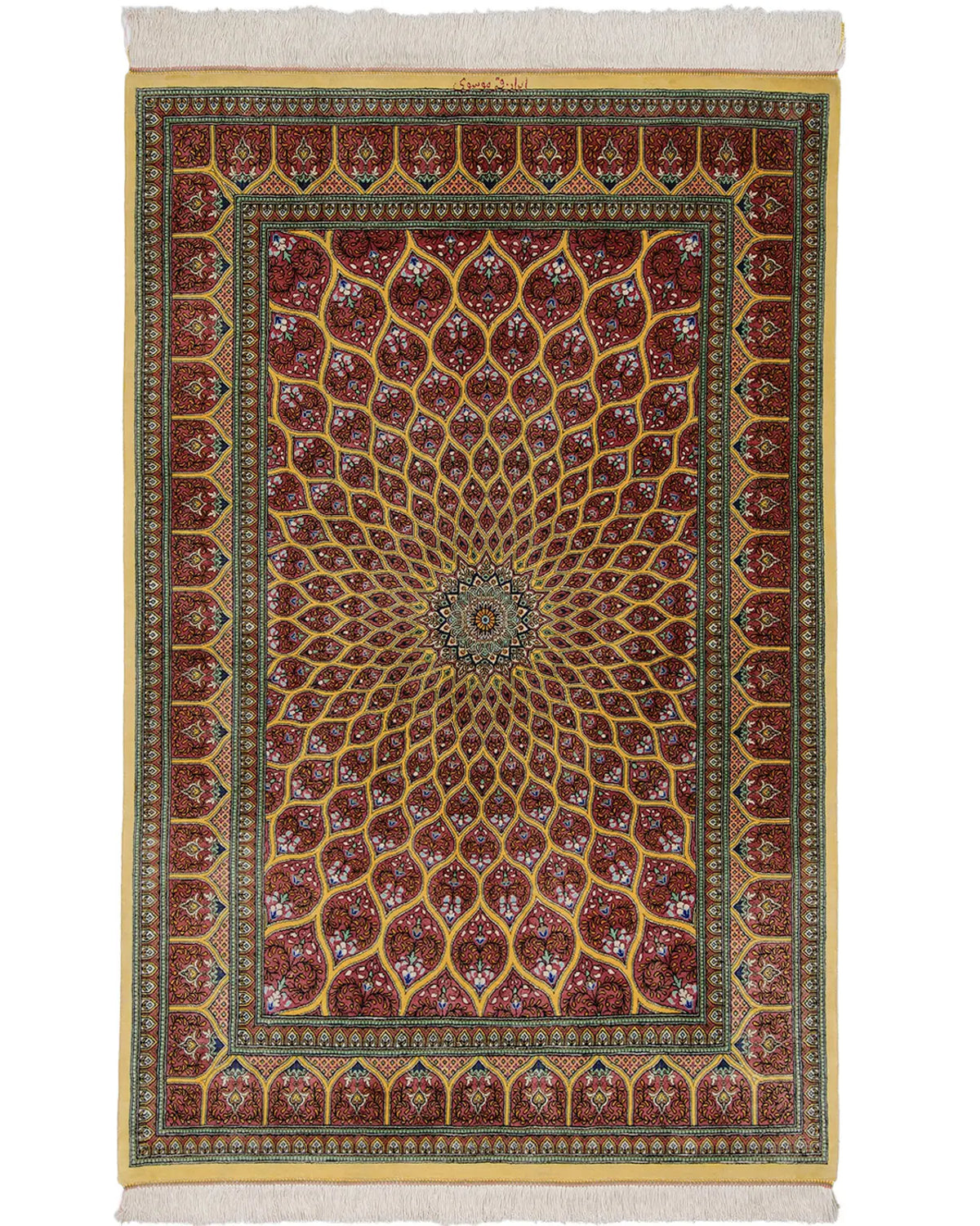 ペルシャ絨毯 クム産 ムサビ工房 シルク 98×148cm オレンジ リビング ペルシャ絨毯 クム産 ムサビ工房 シルク 98×148cm オレンジ リビング