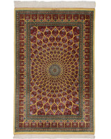 ペルシャ絨毯 クム産 ムサビ工房 シルク 98×148cm オレンジ リビング