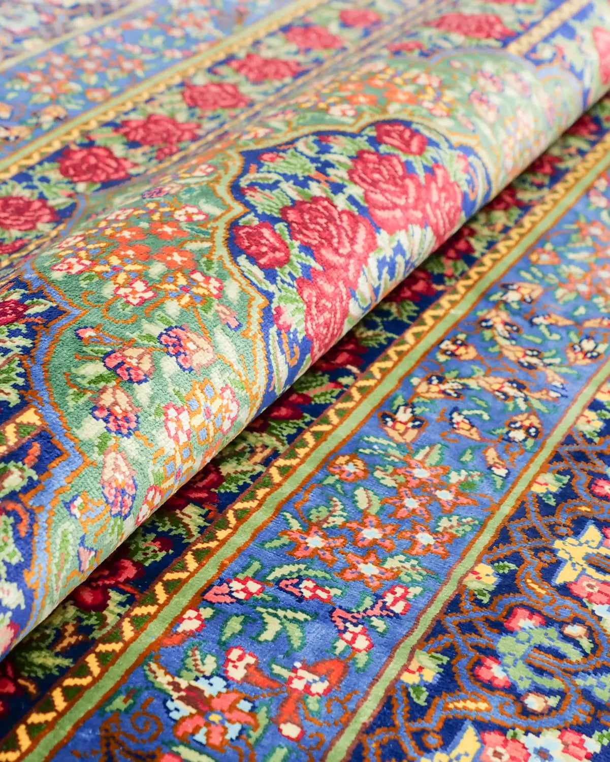 高級シルク絨毯 クム ラジャビヤン 花瓶モチーフ