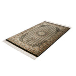 ペルシャ絨毯 ムサヴィ工房 クム産 シルク 黒地 メダリオン文様