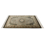 黒地ペルシャ絨毯 シルク製 クム産 花模様