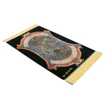 クム産シルク絨毯 黒基調 オレンジフレーム 小花柄