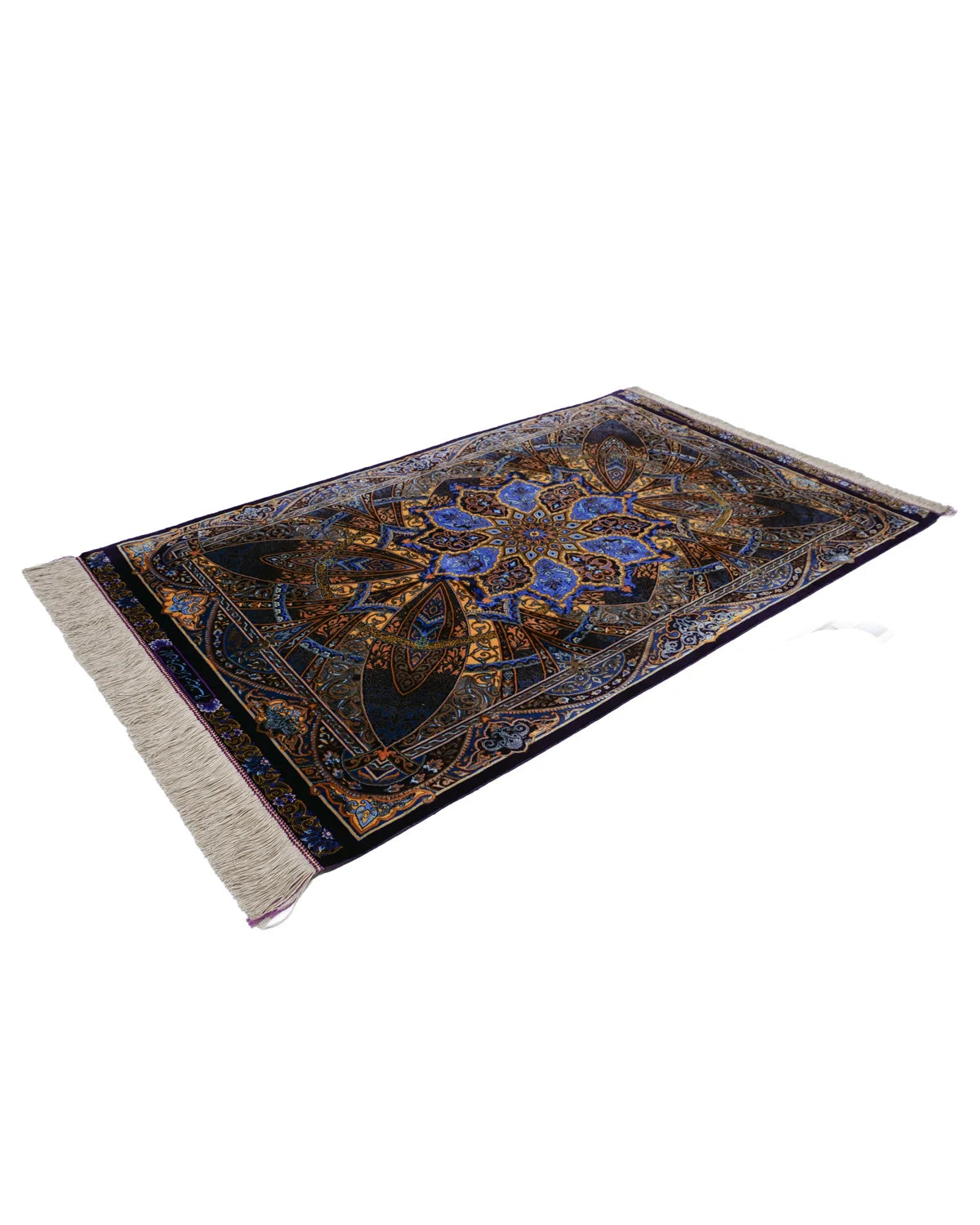 ペルシャ絨毯 クム産 ケラマティアン工房 シルク 約82×127cm 紫 玄関