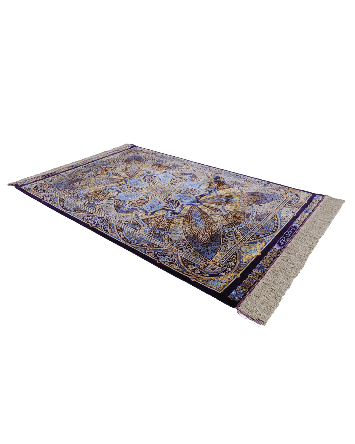 カラマティアン工房のクム産シルク手織りペルシャラグ 約82×127cm