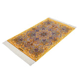 クム産シルク手織りペルシャ絨毯 ネギン工房 黄色花柄 90×57cm 全体図