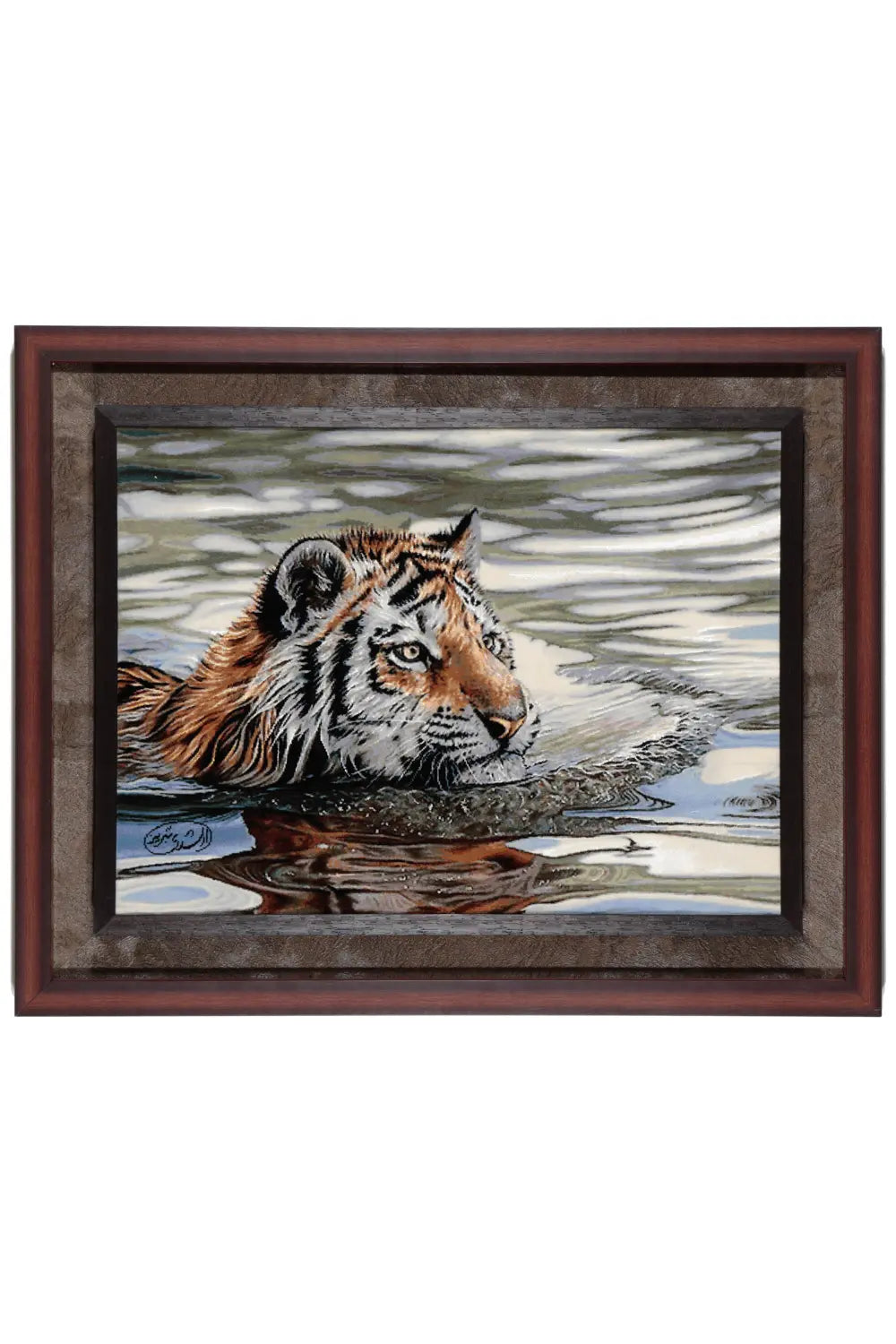 ペルシャ絨毯 タブリーズ産 ウール 60×80cm 虎 絵画 壁掛け