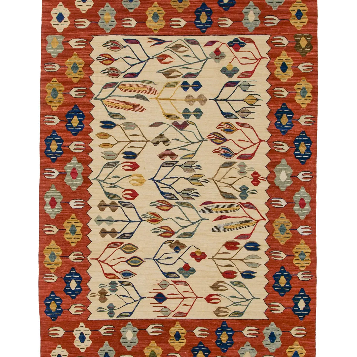 トルコ産ウール手織りキリム 朱色フレーム